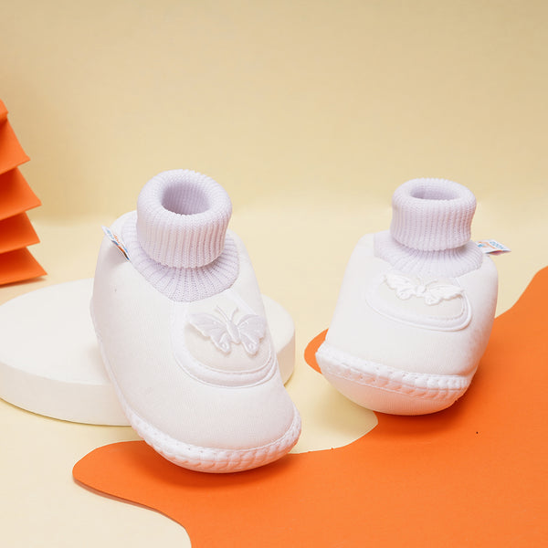 0 To 6 Months Pack Of 1 Baby Girls Cotton Shoe/Booties (White)-BT4891