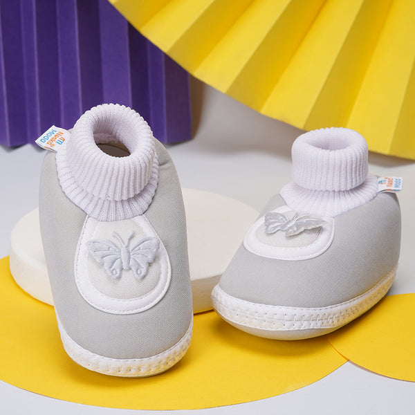 0 To 6 Months Pack Of 1 Baby Girls Cotton Shoe/Booties (Grey)-BT4892