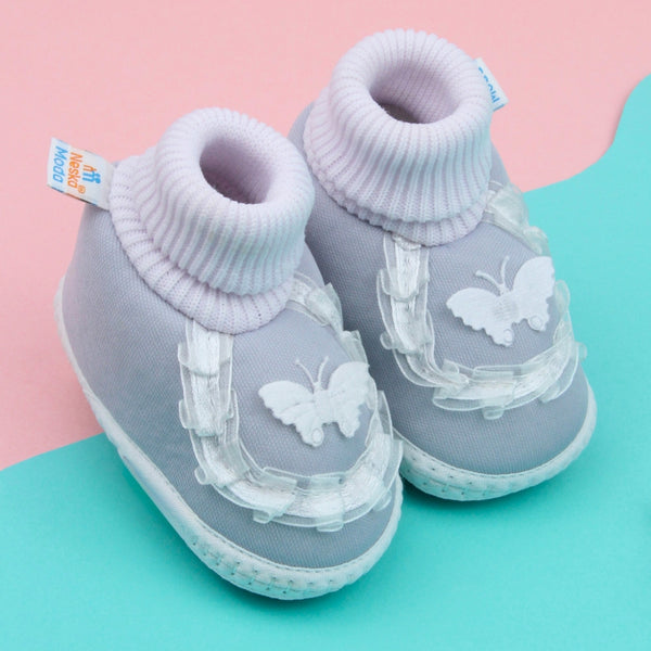 0 To 6 Months Pack Of 1 Baby Girls Cotton Shoe/Booties (Grey)-BT4900