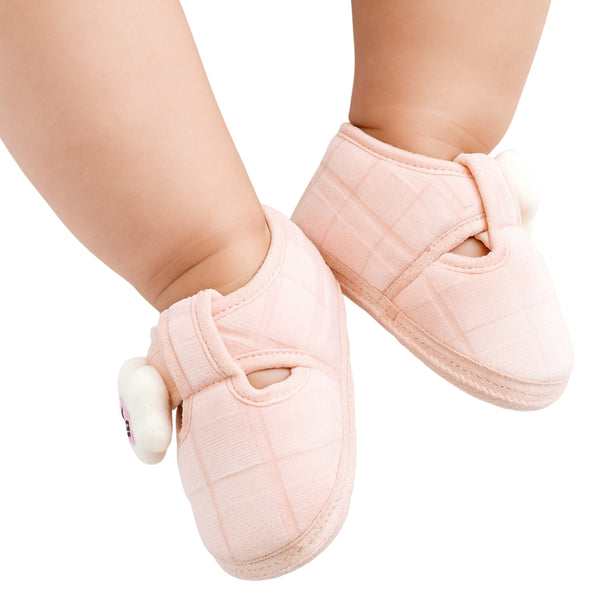 6 To 12 Months Pack Of 1 Baby Boys & Baby Girls Velvet Booties (Baby Pink)-BT4904