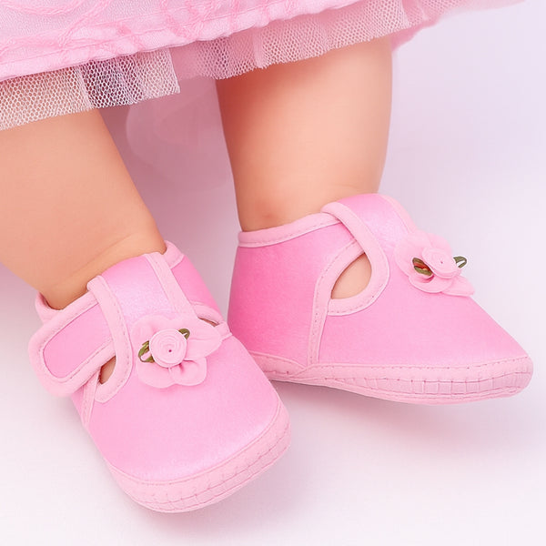 6 To 12 Months Baby Girls Satin Floral Booties (Pink)-BT4993