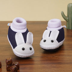 6 To 12 Months Baby Boys & Girls Cute Soft Cotton Pre-Walker Rabbit Face Booties (Navy)-BT2155