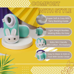 6 To 12 Months Baby Boys & Girls Cute Soft Cotton Pre-Walker Rabbit Face Booties (Blue)-BT16