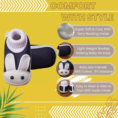 6 To 12 Months Baby Boys & Girls Cute Soft Cotton Pre-Walker Rabbit Face Booties (Navy)-BT2155