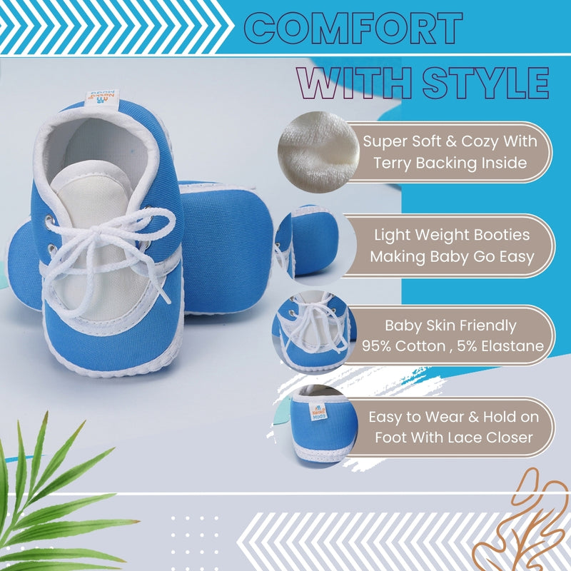 6 To 12 Months Baby Boys & Girls Soft Cotton Pre-Walker Lace Plain Booties (Light Blue)-BT2305