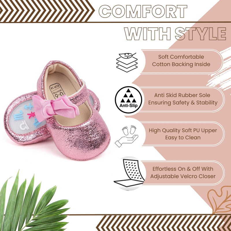 6 To 12 Months Newborn Baby Girls Belly Shoe Anti-Slip Sandal Booties (Pink)-BT4552