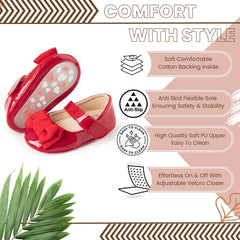 6 To 12 Months Newborn Baby Girls Belly Shoe Anti-Slip Sandal Booties (Red)-BT4601