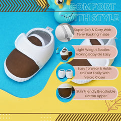 6 To 12 Months Baby Boys & Baby Girls Cute Soft Cotton Pre-Walker Sports Booties (Brown,White)-BT4438
