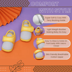 6 To 12 Months Baby Boys & Baby Girls Cute Soft Cotton Pre-Walker Sports Booties (Grey,Yellow)-BT4436