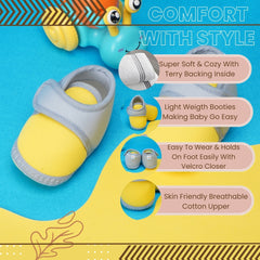 6 To 12 Months Baby Boys & Baby Girls Cute Soft Cotton Pre-Walker Sports Booties (Yellow,Grey)-BT4439