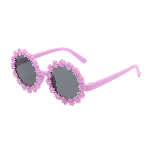 Girls Stylish Floral Design Round Shape Ploarized UV Protection Sunglasses For 3 to 8 Years (Purple)