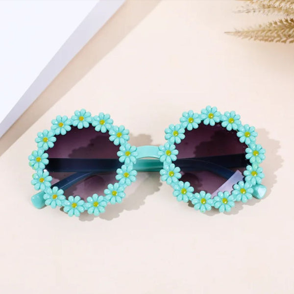 Girls Stylish Floral Design Round Shape Ploarized UV Protection Sunglasses For 3 to 8 Years (Green)