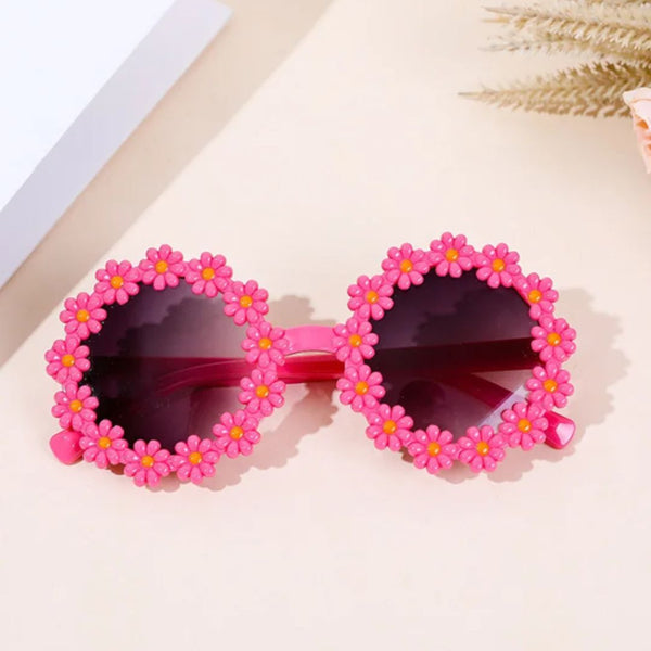 Girls Stylish Floral Design Round Shape Ploarized UV Protection Sunglasses For 3 to 8 Years (Pink)