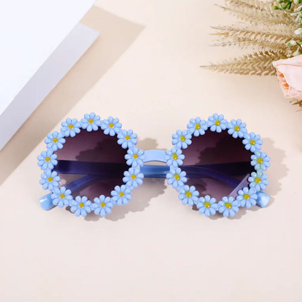 Girls Stylish Floral Design Round Shape Ploarized UV Protection Sunglasses For 3 to 8 Years (Blue)