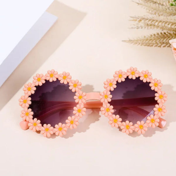 Girls Stylish Floral Design Round Shape Ploarized UV Protection Sunglasses For 3 to 8 Years (Orange)