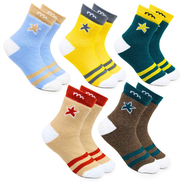 Boys & Girls Pack of 5 Pair Cotton Ankle Socks For 3 To 5 Years (Yellow,Green,Beige,Blue,Brown)-SK1182
