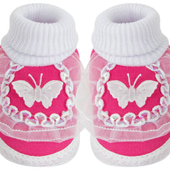6 To 12 Months Baby Girls & Baby Boys Soft Cotton Cute Butterfly Booties (White, Pink)-SK139