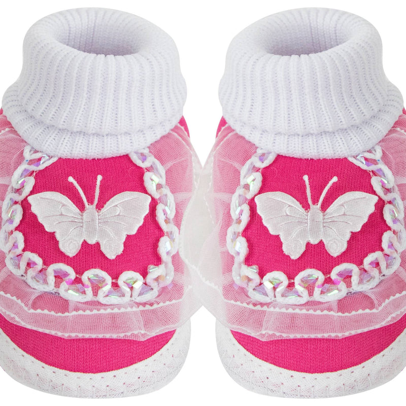 6 To 12 Months Baby Girls & Baby Boys Soft Cotton Cute Butterfly Booties (White, Pink)-SK139