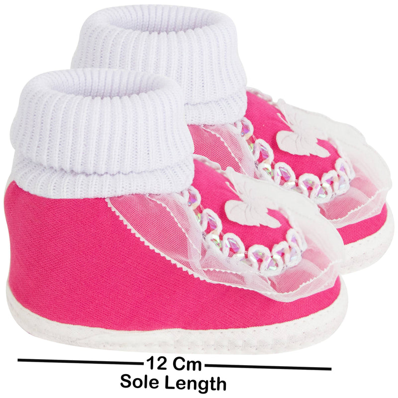 6 To 12 Months Baby Girls & Baby Boys Soft Cotton Cute Butterfly Booties (White, Pink)-SK139