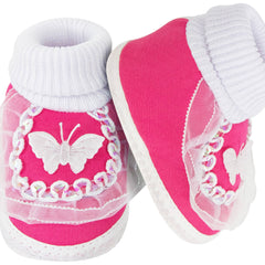 6 To 12 Months Baby Girls & Baby Boys Soft Cotton Cute Butterfly Booties (White, Pink)-SK139