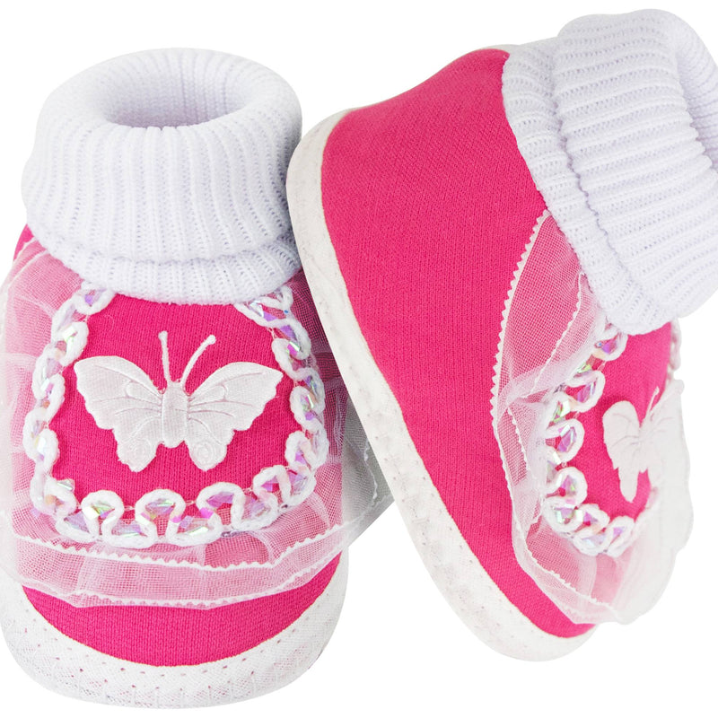 6 To 12 Months Baby Girls & Baby Boys Soft Cotton Cute Butterfly Booties (White, Pink)-SK139
