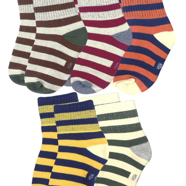 5 To 8 Years Boys & Girls 5 Pairs Terry Cotton Ankle Socks (Brown,Maroon,Yellow,Dark Green,Orange)-SK1056