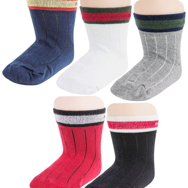 Boys & Girls 5 Pair Cotton Ankle Length Socks For 3 To 4 Years (Red,Grey,Black,Blue) -Sk798