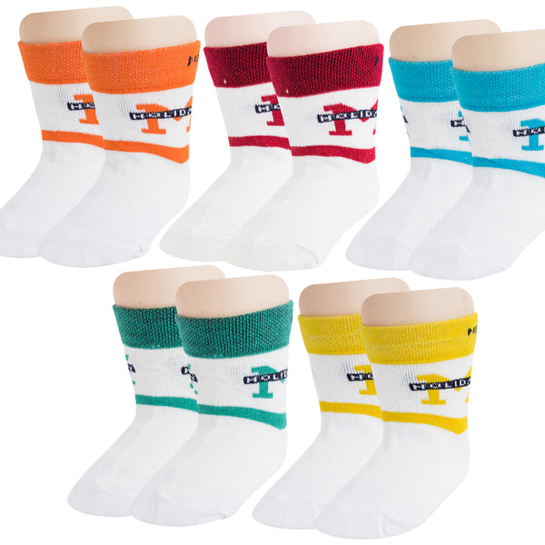 5 To 8 Years Boys & Girls 5 Pairs Cotton Ankle Socks (White,Blue,Red,Orange,Yellow,Green)-SK1022