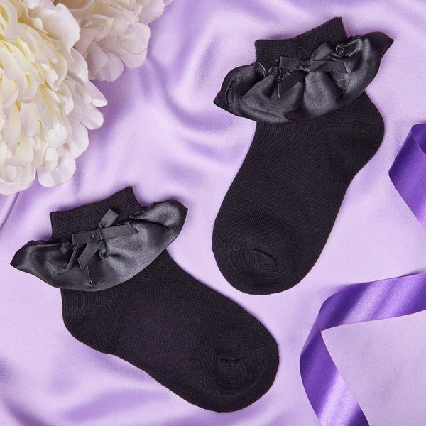 Girl's 1 to 2 Years Frill Lace Party Wear Cotton Ankle Socks (Black)-SK1313