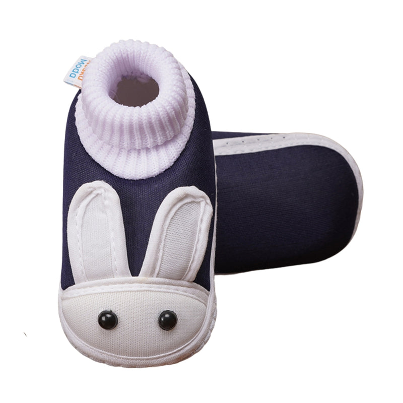 6 To 12 Months Baby Boys & Girls Cute Soft Cotton Pre-Walker Rabbit Face Booties (Navy)-BT2155