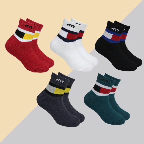 Baby Boys 5 Pair Multicolor Cotton Striped Ankle Length Socks For 1 To 3 Years-SK657