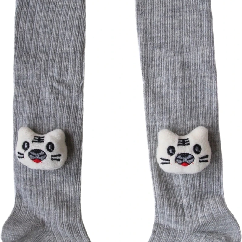 Unisex Cotton Grey Calf Length Kids Cartoon Long Cat Face Socks-SK1492andF05