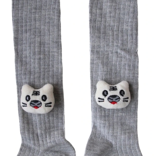 Unisex Cotton Grey Calf Length Kids Cartoon Long Cat Face Socks-SK1492andF05