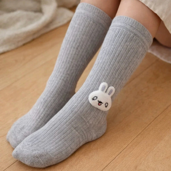 Unisex Cotton Grey,White Calf Length Kids Cartoon Long Rabbit Face Socks-SK1492andF06