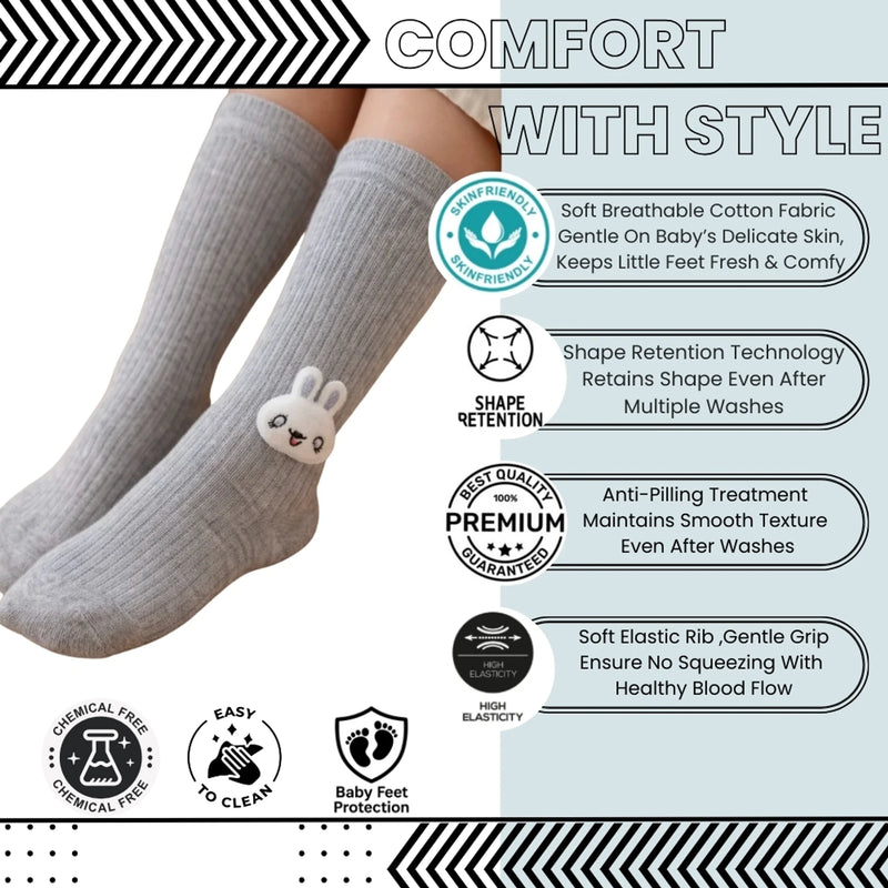 Unisex Cotton Grey,White Calf Length Kids Cartoon Long Rabbit Face Socks-SK1492andF06