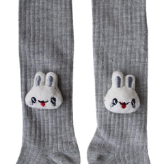 Unisex Cotton Grey,White Calf Length Kids Cartoon Long Rabbit Face Socks-SK1492andF06