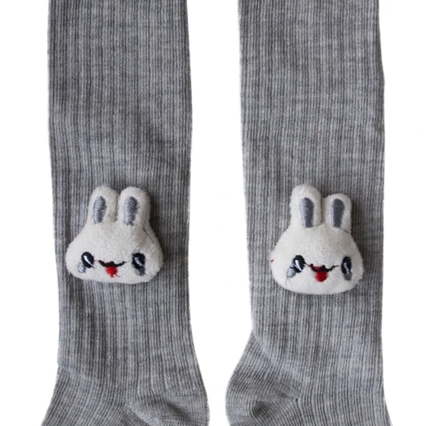 Unisex Cotton Grey,White Calf Length Kids Cartoon Long Rabbit Face Socks-SK1492andF06