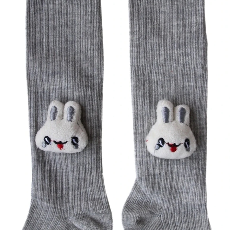 Unisex Cotton Grey,White Calf Length Kids Cartoon Long Rabbit Face Socks-SK1492andF06