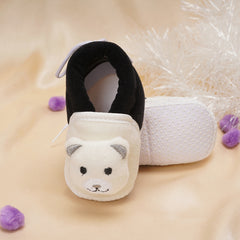 Baby Unisex Cotton and Fur Teddy Bear Face Black,White Lace Booties-BT722