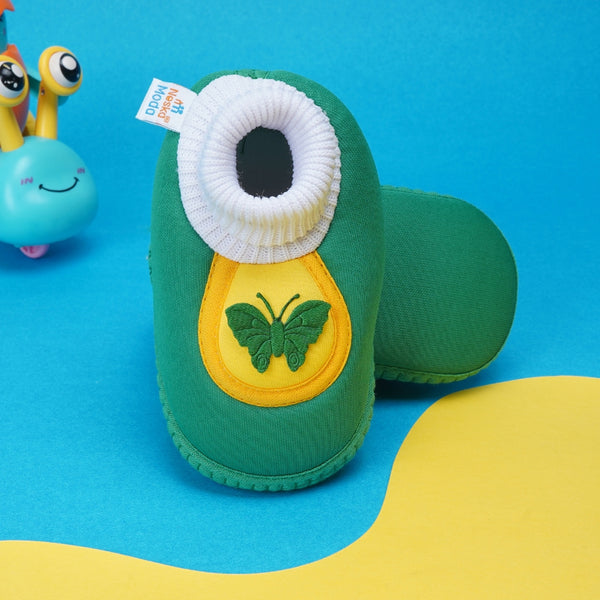 6 To 12 Months Baby Girls & Baby Boys Soft Cotton Cute Butterfly Booties (Green)-BT4444