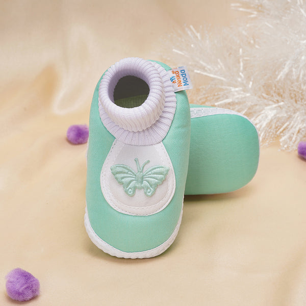 6 To 12 Months Baby Boys & Girls Cotton Pre-Walker Butterfly Booties (Green)-BT83