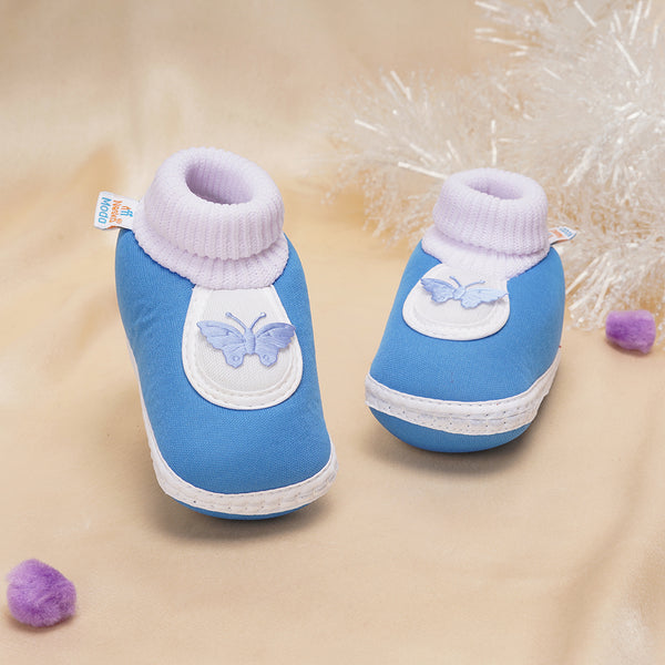 6 To 12 Months Baby Boys & Girls Cute Soft Cotton Pre-Walker Butterfly Booties (Blue)-BT2295