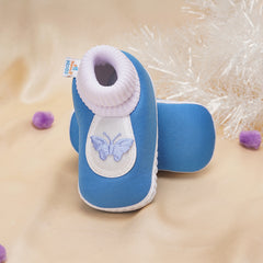 6 To 12 Months Baby Boys & Girls Cute Soft Cotton Pre-Walker Butterfly Booties (Blue)-BT2295