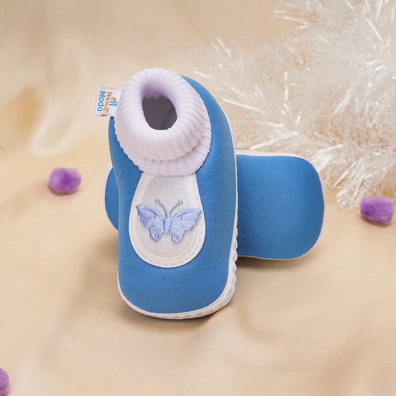 6 To 12 Months Baby Boys & Girls Cute Soft Cotton Pre-Walker Butterfly Booties (Blue)-BT2295