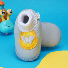 6 To 12 Months Baby Girls & Baby Boys Soft Cotton Cute Butterfly Booties (Grey,Yellow)-BT4417