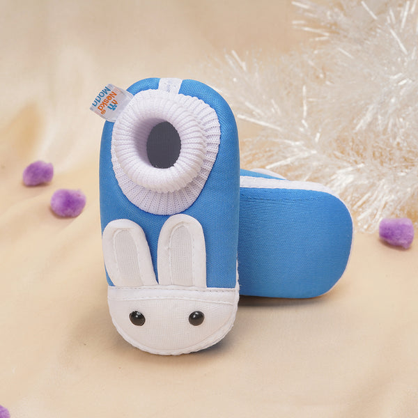 6 To 12 Months Baby Boys & Girls Cotton Pre-Walker Rabbit Face Booties (Light Blue)-BT2300