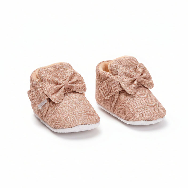 Baby Unisex Partywear Cotton Shiny Bow Shoes Booties (Brown)-BT3888