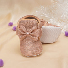 Baby Unisex Partywear Cotton Shiny Bow Shoes Booties (Brown)-BT3888