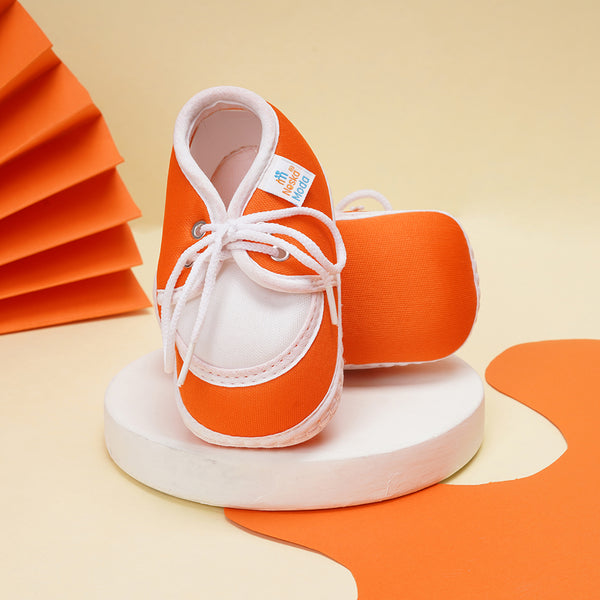 6 To 12 Months Baby Boys & Girls Soft Cotton Pre-Walker Lace Booties (White, Orange)-SK136