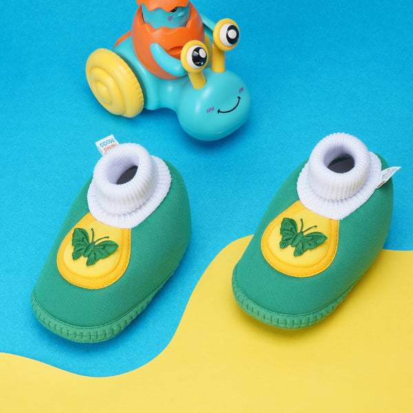 6 To 12 Months Baby Girls & Baby Boys Soft Cotton Cute Butterfly Booties (Green)-BT4444